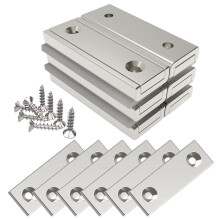 Magnetpro 6 Pieces Rectangular Magnets 20 KG Force 40 x 13.5 x 5 mm with 6 Counterparts and Capsule, Household and Industrial Magnet with Mounting Sc