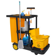 Nisorpa Commercial Cleaning Cart Cleaning Trolley on Wheels Heavy Duty Janitor Housekeeping Carts 3-Tier Cleaning Utility Service Cart With Extra Lar