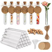 OFFCUP Plastic Test Tubes, 20pcs Test Tubes with Cork Stoppers, 16 x 100mm Clear Test Bottle,Test Tubes With Lids for DIY Craft, Laboratory, Candy, B