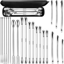 Artcome 23 Pcs 304 Stainless Steel Micro Spoop & Lab Spatula Set - Mixing Spatula - Laboratory Sampling Scoop - Powder Scoop for Empty Pill Capsules