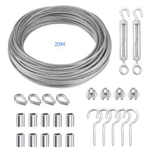 YEYIT 26 Pcs Cable Rope Kit 20M Heavy-duty 304 Stainless Steel PVC Coated Steel Wire Rope Aluminum Crimp Sleeve and Thimble,Garage Door Wire Cable Ki