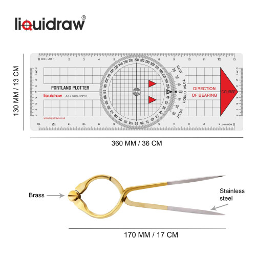 Liquidraw Portland Course Plotter and 8in Single Handed Straight Divider 2