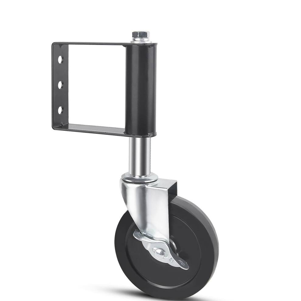 Heavy Duty Gate Caster Wheel, 4 Inch Heavy Duty Rubber Wheel, Gate Roller With Brake, For Fence Wooden Gate With 100 Lbs Load Capacity, Black 5051226586491