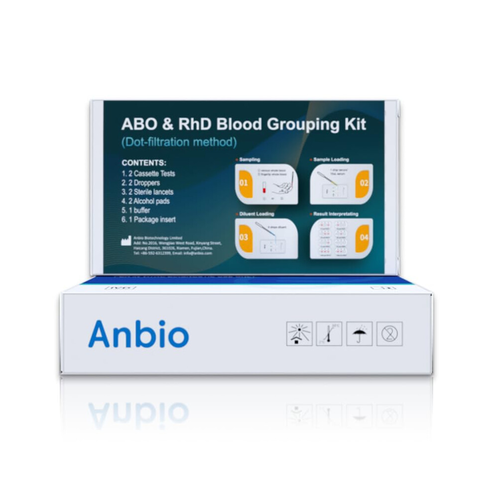 Anbio 2 X Blood Type Test Kit - Group A, B, Rhd Testing - Rapid Home Tests