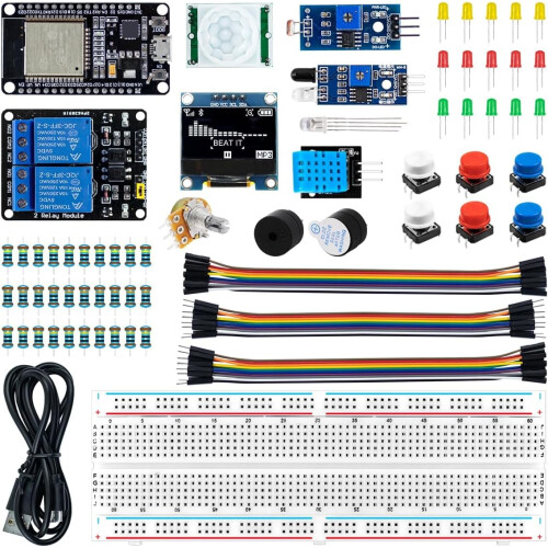 DODUOS Basic Starter Kit for ESP32 ESP-32S WiFi I OT Development Board with Arduino IDE, ESP32 Kit Bread Board Electronic Kit, Breadboard Kit for Beg