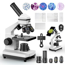 Microscopes for Kids Students Adults, 100X-2000X Powerful Biological Microscopes for Home Education,with Microscope Slides Set, Phone Adapter,white