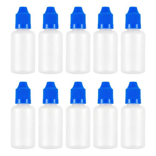 30ml Empty Plastic Eye Dripper Liquid Water Squeezable Dropper Bottle with Blue Cap Pack of 10