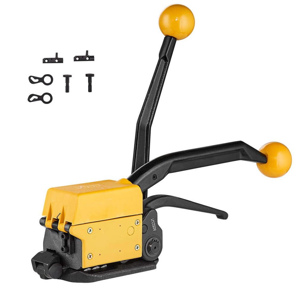 Vevor 3-In-1 Steel Strapping Tool, 1/2"-3/4" Width, 3 Pcs, A3 Steel, Aluminum Alloy, Tensioner, Crimper, Cutter, Packaging Banding Machine