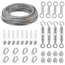 304 Stainless Steel Rope 35 m, Steel Hanging Kit with Tensioner Hook, for Clothesline, Trellis Climbing Plant, Cable Suspension Light