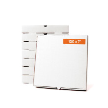Orange Packaging White Pizza Boxes 7 inch (Pack of 100) Takeaway Boxes with Rear Vent Hole, Plain Pizza Style Postal Boxes, Cardboard Food Boxes, Stu