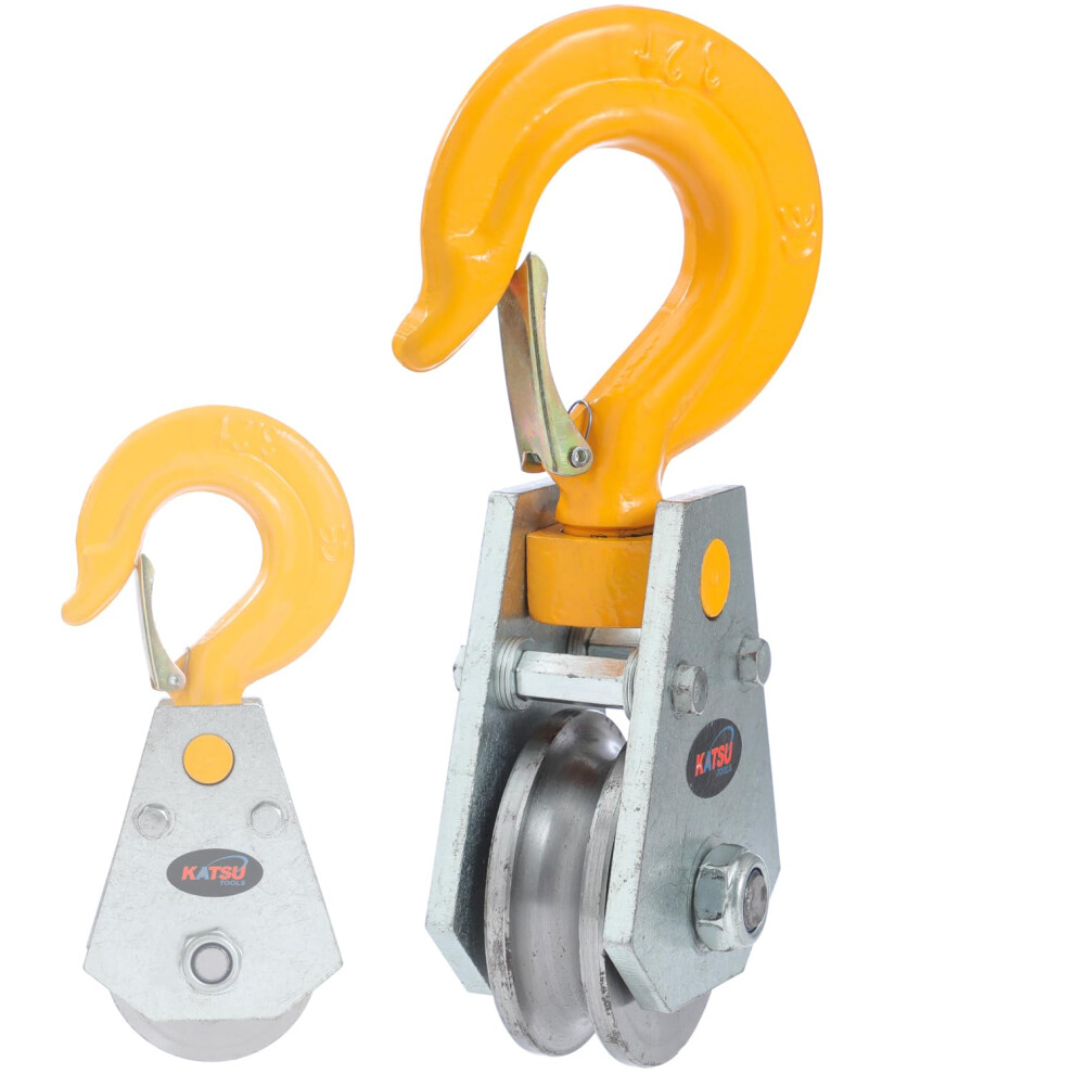 Katsu Tools 3 Ton Snatch Block With 2 Bearings, Swivel Hook And Latch, Heavy Duty Wire Rope Pulley Block Roller, Loading Pulling Lifting Block 182196 50633067