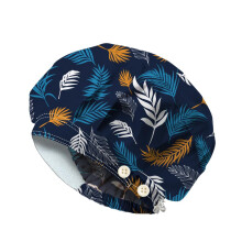 DELORIGIN Leaves Bouffant Scrub Caps with 4 Buttons Cotton Nurse Scrub Hats with Sweatband Adjustable Working Surgical Caps for Women Men Nursing Mak