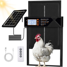 Extra Large Solar Automatic Chicken Coop Door, Solar Powered & USB Charging, Auto-Chicken Door with Timer & Light Sensor,Remote Control, LED Display,