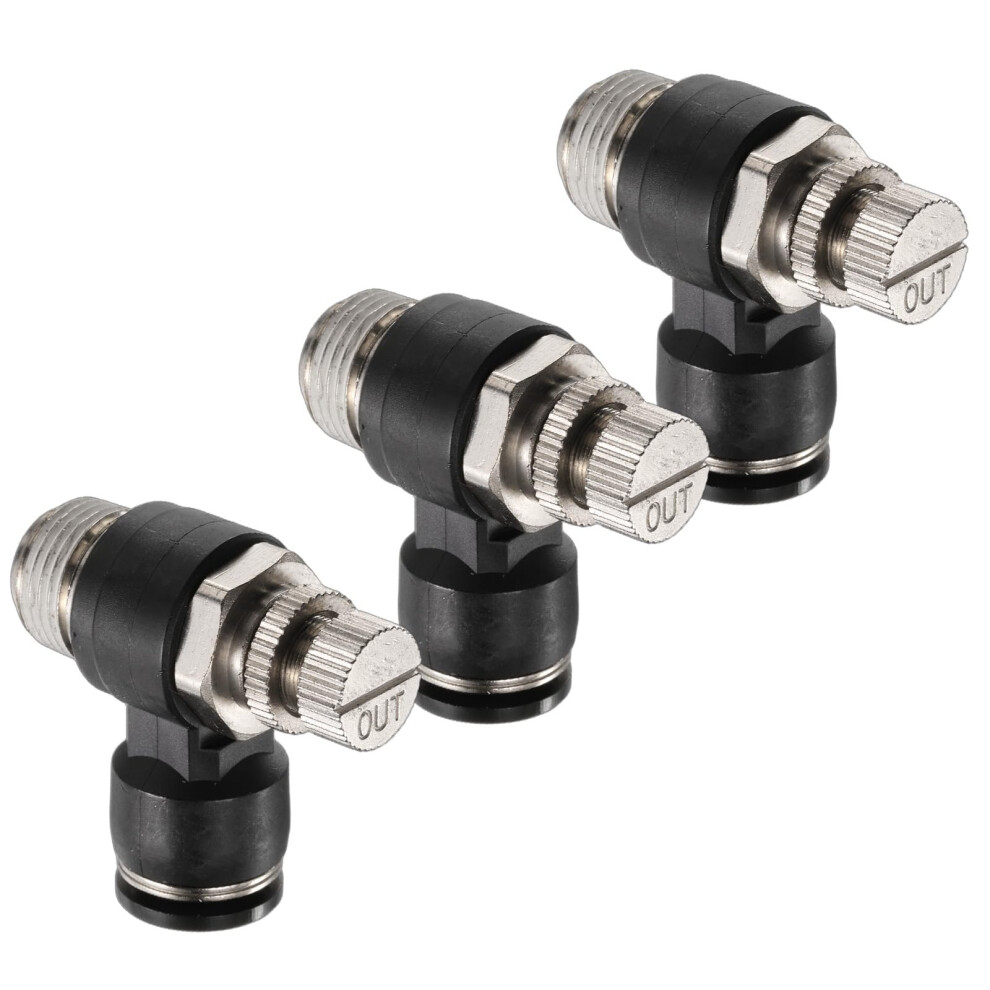Sourcing Map 3Pcs Air Flow Control Valve 10Mm Tube Od X 3/8" Pt Thread Push To Connect Fitting Air Line Fitting Elbow 90 Degree Speed Control Valve A 53235886