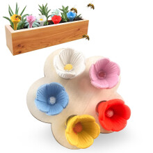 5 Pcs Bee Cups for Thirsty Bees, Colorful Resin Bee Drinking Cups with Wooden Tray, Drinking Cups for Bees in Garden, Garden Water Station, Bee Garde