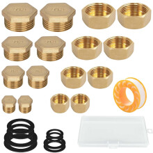 SVOCK 16PCS Blanking Cap for Washing Machine 1/2 3/8 1/4 1/8 Inch, Water Pipe Plug Hex Brass Cap, Radiator Blanking Plug Female and External Thread B