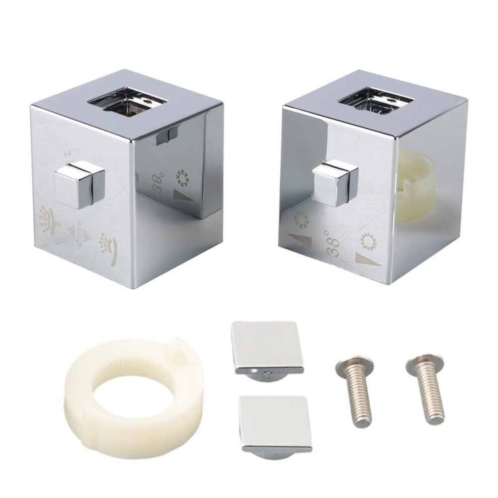 Gorise 1 Pair Thermostatic Control Handles, Square Shower Temperature Handle Knob Chrome Water Control Handles Replacement Parts 84603876