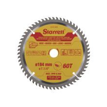 Starrett 184mm TCT Circular Saw Blade for Wood, 60-Tooth, 16/20mm Bore