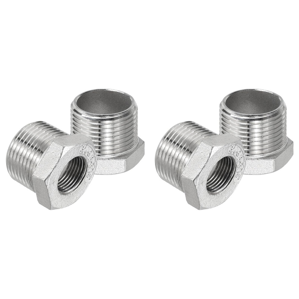 Patikil 304 Stainless Steel Reducer Hex Bushing 4 Pcs, 3/4" Bspt Male To 3/8" Bspt Female Pipe Reducing Adapter Fitting Connector For Water Gas Hydra 51349721