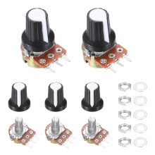 sourcing map 5Pcs WH-148 Potentiometer 3Pins B100K Ohm Linear Taper Rotary Potentiometer XH2.54 Variable Resistor Potentiometers with 5 Plastic Knobs