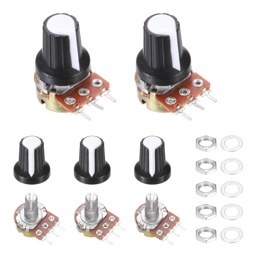 sourcing map 5Pcs WH-148 Potentiometer 3Pins B100K Ohm Linear Taper Rotary Potentiometer XH2.54 Variable Resistor Potentiometers with 5 Plastic Knobs