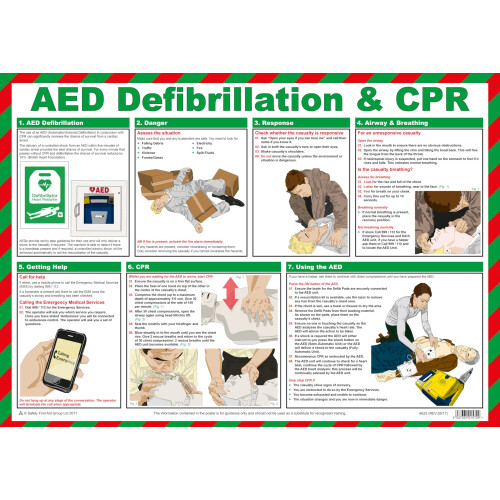 Safety First Aid Group AED Defibrillation & CPR First Aid Poster