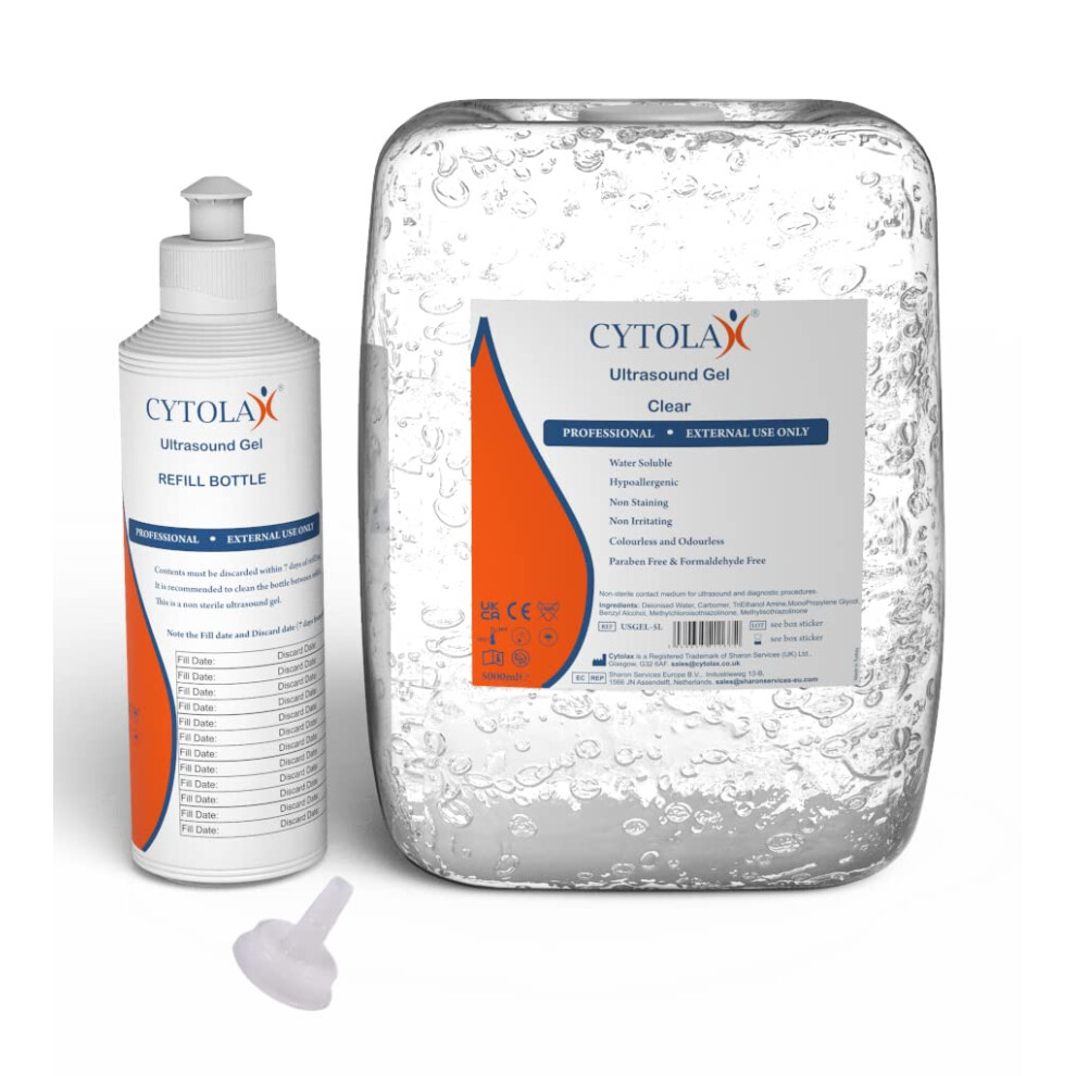 Cytolax 5L Ultrasound Gel With 250Ml Refill Bottle | 5 Litre Clear Transmission Gel | Non Staining, Ukca Ce Certified