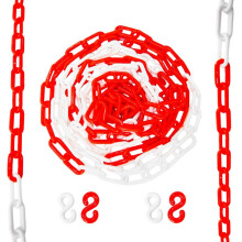 Berry 10 Meter 8MM Plastic Chain - Red and White, Highly Visible Plastic Barrier Chain with 4 Connectable Hooks, Durable Safety Chain for Crowd Contr
