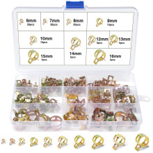REJOECE 110 Pcs Spring Hose Clamps, 10 Size Metal Fuel Line Hose Clamps Clips, Fuel Line Water Pipe Air Drain Tube Silicone Vacuum Clamp Fastener Spr