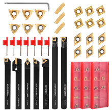 VerRich 28Pcs Kit Indexable Lathe Turning Tools,1/2"12mm Shank Boring Bar Metal Turning Tool Holder With 21pcs Carbide Inserts for Boring Cutting Gro