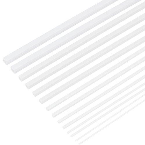 BENECREAT 48Pcs 7 Styles Square ABS Plastic Rod, Square Solid Bar Rods Smooth Plastic Tube Rods for DIY Model Material, Architectural Model Making, D