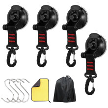 4 Pcs Heavy Duty Suction Cup Anchor - Car Side Awning Suction - with 360 Rotating D Rings and S Hooks - Multipurpose Camping Sucker Cup Hooks - Appl