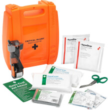 Safety First Aid Group Evolution Bleed Control Trauma Kit with Bracket - Fully-Stocked, Wall-Mountable Emergency First Aid with Tourniquet for Severe