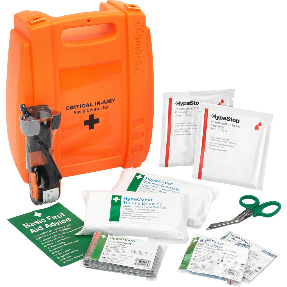 Safety First Aid Group Evolution Bleed Control Trauma Kit With Bracket - Fully-Stocked, Wall-Mountable Emergency First Aid With Tourniquet For Severe