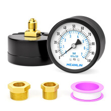 MEANLIN MEASURE 0~100Psi Well Pump Pressure Gauge, 2" DIAL FACE 1/8" BSP, with 1/4" BSP and 3/8" BSP Hex Bushing, Pool Sand Filter Water Oil Air Pres