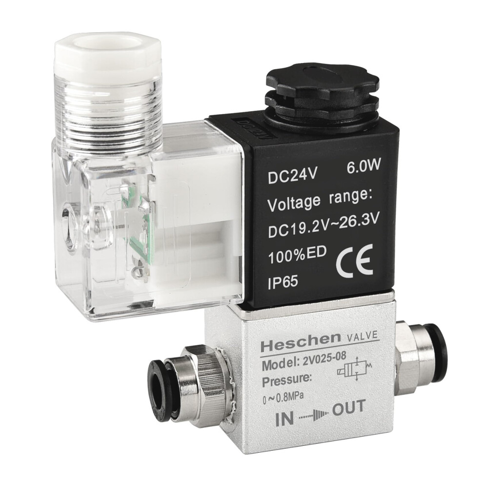 Heschen Electrical Pneumatic Solenoid Valve 2V025-08 24Vdc Pt1/4 2/2 Way Normally Closed Ce Ip65 18740851