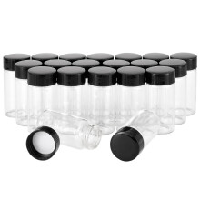 Unxuey 20 pcs 20 ml (2/3 Oz) Clear Glass Vials Sample Glass Bottles with Plastic Screw Black Cap Transparent Lab Vials Container