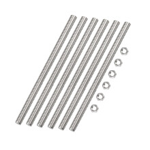 TA-VIGOR 6Pcs M5 x 200mm Fully Threaded Rod, 304 Stainless Steel Studding Rod Bar, Right Hand Threads Rods with 6Pcs Hex Nuts for Anchor Bolts, Clamp
