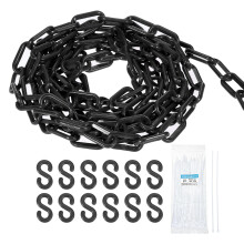 sourcing map Plastic Chain 50 FT/15.5 M, Safety Chain Black Plastic Chain Link Barrier with Zip Ties and S-Hooks for Crowd Control Queue Line Fence D