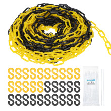 sourcing map Plastic Chain 150 FT/46 M, Safety Chain Yellow Black Plastic Chain Link Barrier with Zip Ties and S-Hooks for Crowd Control Queue Line F