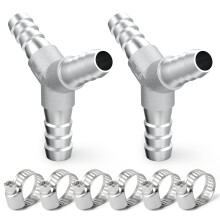 TAISHER 2PCS 304 Stainless Steel 6MM Hose Barb Fittings，3 Way Y Shape Joint Splicer Mender Fitting Union for Fuel/AIR/Lquid/Gas with 6PCS Hose Clamp