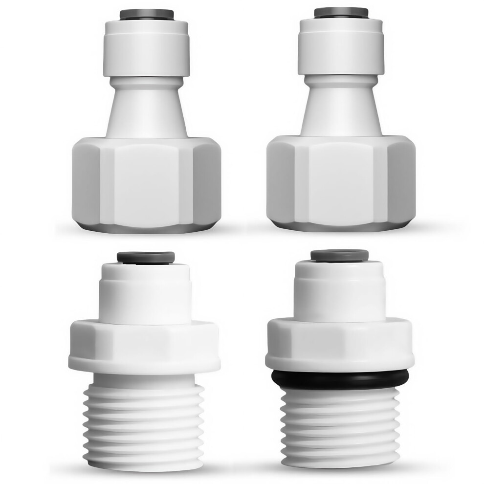4Pcs Ro Water Purifier Fitting, 1/4" Water Filter Quick Connector To 1/2" Male Thread/Female Thread Straight Connector,Push Fit Water Adaptor 75763237