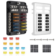 12V Blade Fuse Box ZEALfix 12 Way Blade Fuse Block Holder with Light Indicator & Protection Cover Negative bus bar for Car RV Boat Truck Vehicle SUV