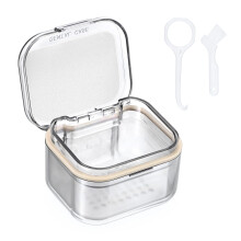 SUMTree Dental Container Case Orthodontic Denture Storage Box Retainer Container Box with Cleaning Basket and Brush Mouth Guard Case with Strainer fo