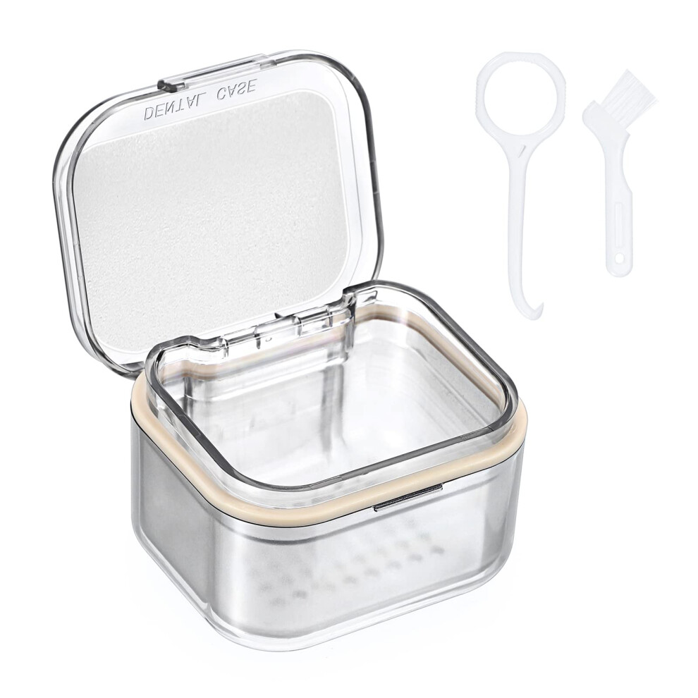 Sumtree Dental Container Case Orthodontic Denture Storage Box Retainer Container Box With Cleaning Basket And Brush Mouth Guard Case With Strainer Fo