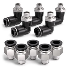 Bwintech 10 Pcs 8mm Tube to 1/8" Male BSP Thread Straight & 90 Degree Elbow Push in Connect Pneumatic Fitting,PL8-01/PC8-01 Quick Release Air Line Ad