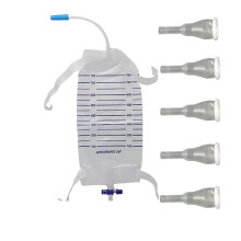 Complete Kit Urinary 5 Days 5 Condom Catheters External Self-Sea + Leg Bag 750ml + Straps with a 5.9 inch 15 cm Tube (Medium 25 mm 1 Inches)