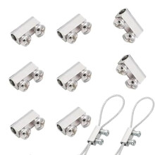 8 Pieces Wire Rope Grips,Wire Rope Clips for 1-2 mm Diameter,Wire Rope and Cable Wire Rope Clamp with End Screw Stopper I Shaped Wire Rope Lock,Alumi