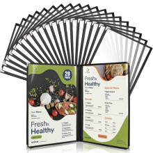 WenYa A4 Menu Covers(20 Pack), 2 Pages 4 Views Cafe Style Menu Holders, Black Trim Clear View Wine Menu Cover with Metal Corner Protectors, Fits A4 S