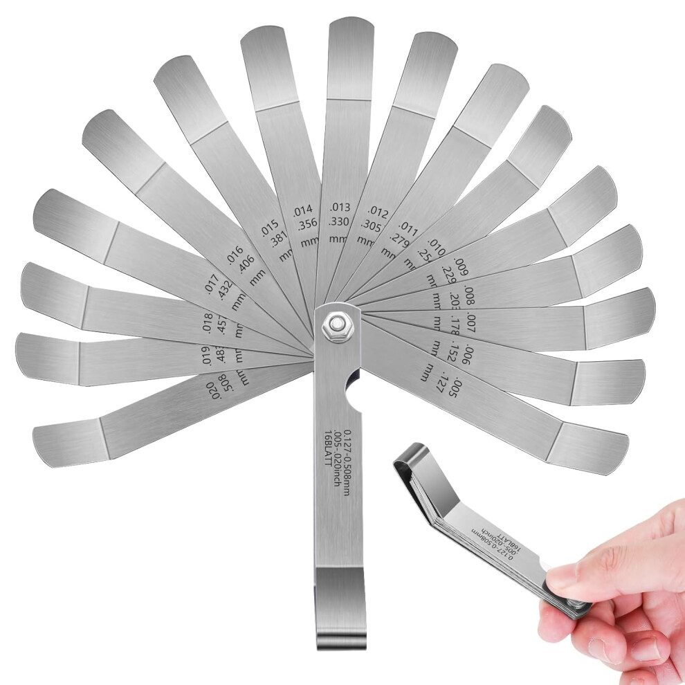 16 Blades Stainless Steel Feeler Gauge, Feeler Gauge Dual Marked Metric And Imperial Measuring Tool, Universal Standard Sae And Metric Offset Valve T 87563238
